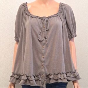 Taupe Ruffled Flowy Top